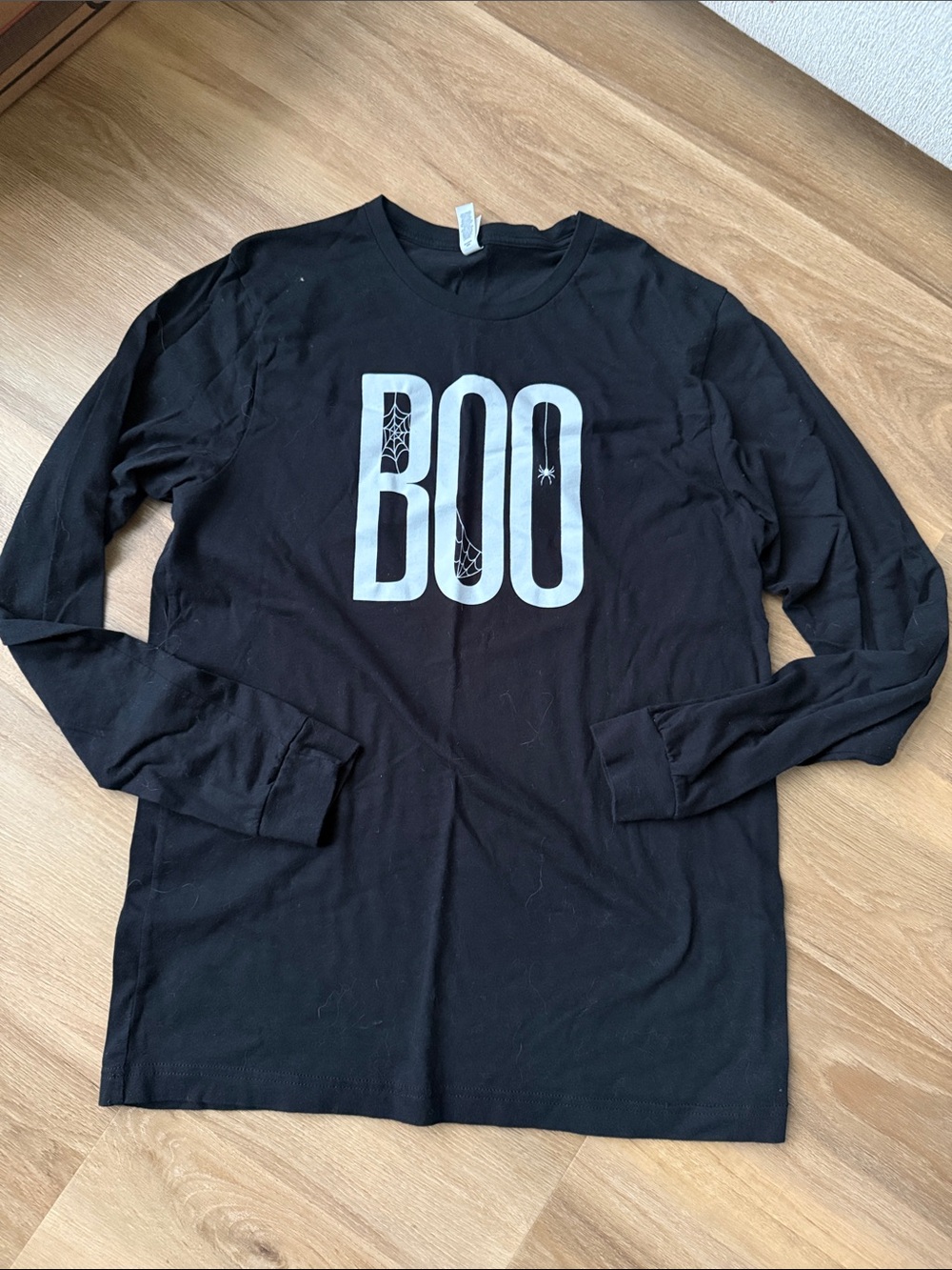 Bella Canvas Black Long Sleeve Tee with White BOO Graphic